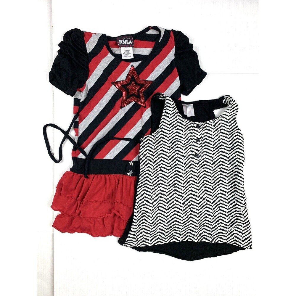 RMLA Kids girls Size 8 dress Sequin Striped Levels Red + Top Tank Size 8 Black